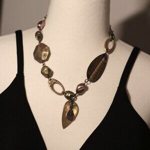 Chico's 20" Antique Gold Tones with Bronze Accents Leaf Necklace